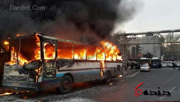 آتش سوزی اتوبوس در خیابان ولیعصر به خیر گذشت