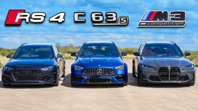 درگ مرسدس C63 چهار سیلندر جدید با بی ام و M3 و آئودی RS4 