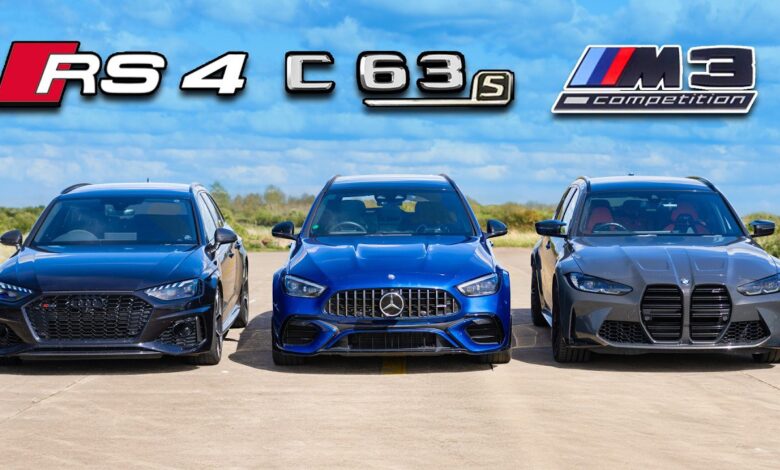 درگ مرسدس C63 چهار سیلندر جدید با بی ام و M3 و آئودی RS4 